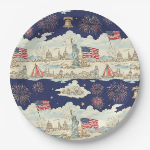 Vintage Americana Vuurwerk Scène (1) Papieren Bordje