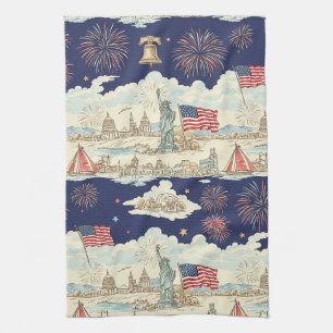 Vintage Americana Vuurwerk Scène (1) Theedoek