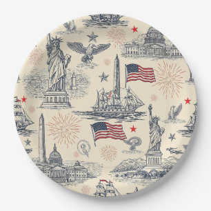Vintage Americana Vuurwerk Scène (2) Papieren Bordje