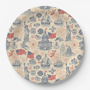 Vintage Americana Vuurwerk Scène (3) Papieren Bordje