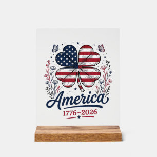 Vintage Amerika 1776 2026 Patriottische Klaver Shi Acryl Bord