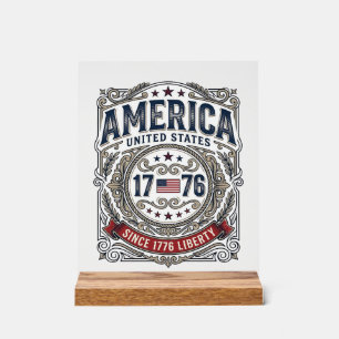 Vintage Amerika 1776 Patriottische Vrijheid Acryl Bord
