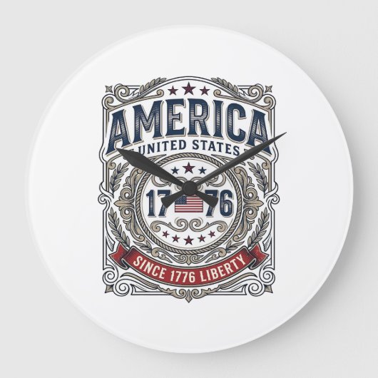 Vintage Amerika 1776 Patriottische Vrijheid Grote Klok (Voorkant)