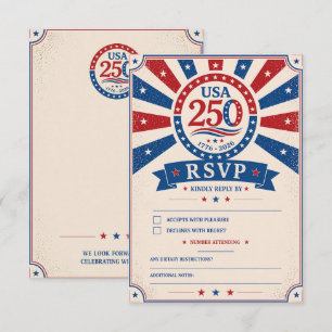 Vintage Amerika 250 1776–2026 Patriottisch RSVP Kaartje