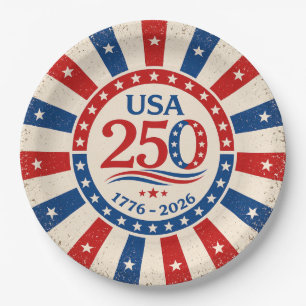 Vintage Amerika 250 Feestbord Patriottisch USA 177 Papieren Bordje