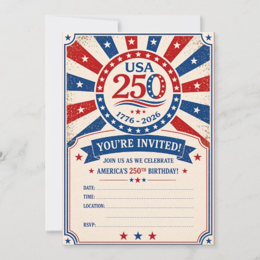Vintage Amerika 250 Uitnodiging Patriottisch Feest (Voorkant)