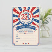 Vintage Amerika 250 Uitnodiging Patriottisch Feest (Staand voorkant)