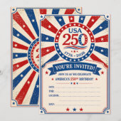 Vintage Amerika 250 Uitnodiging Patriottisch Feest (Voorkant / Achterkant)