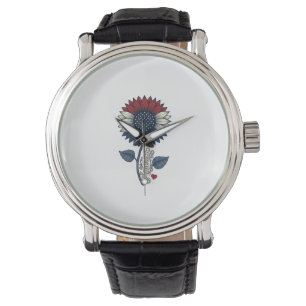 Vintage Amerika Zonnebloem Patriottisch Shirt Ontw Horloge
