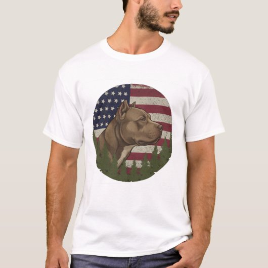 Vintage Amerikaanse Bully Pitbull Hond Patriottisc T-shirt (Voorkant)