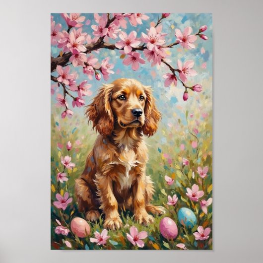 Vintage Amerikaanse Cocker Spaniel Paasbloesem Kun Poster (Voorkant)