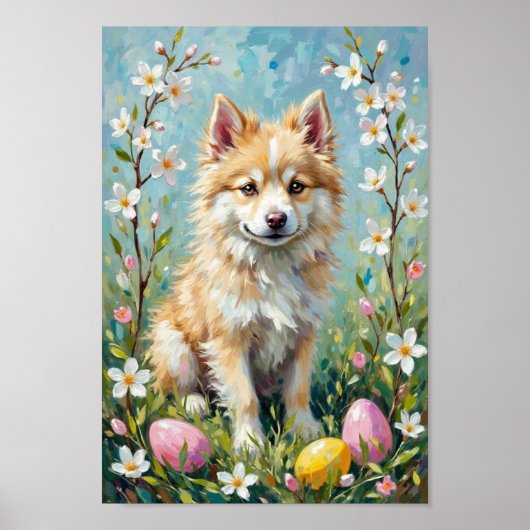 Vintage Amerikaanse Eskimo-hond Pasen-kunst Poster (Voorkant)