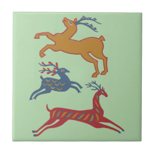Vintage Amerikaanse Folk Art Herten Aangepaste Kle Tegeltje