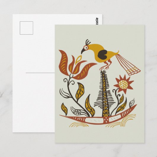 Vintage Amerikaanse Folk Art Tulp Vogel Aangepaste Briefkaart (Voorkant / Achterkant)