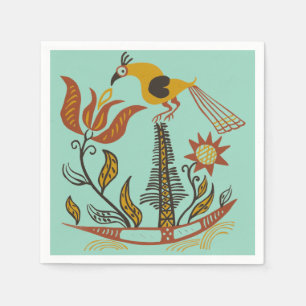 Vintage Amerikaanse Folk Art Tulp Vogel Aangepaste Servet