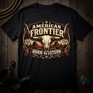 Vintage Amerikaanse Frontier Koeienschedel Western T-shirt