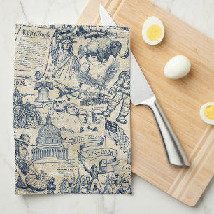 Vintage Amerikaanse Geschiedenis Collage USA 250 I Theedoek