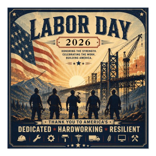 Vintage Amerikaanse Labor Day-werkereerbetoonkunst Foto Afdruk (Voorkant)