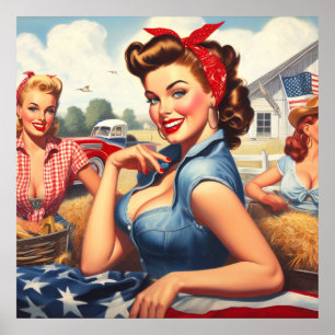 Vintage Amerikaanse Landmeisje Poster