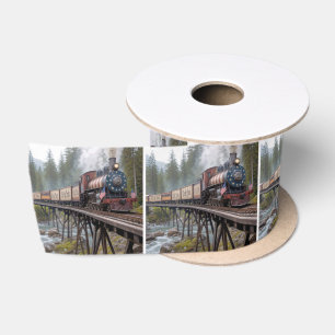 Vintage Amerikaanse Patriottische Trein op een Tra Satijnen Lint