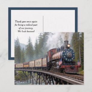 Vintage Amerikaanse patriottische trein op een vak Briefkaart
