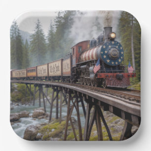 Vintage Amerikaanse patriottische trein op een vak Papieren Bordje