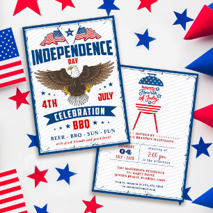 Vintage Amerikaanse Vlag 4 juli BBQ-feestje Kaart
