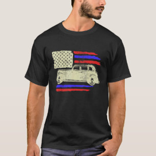 Vintage Amerikaanse Vlag Auto 4 juli gedistrobeerd T-shirt