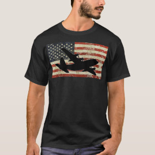 Vintage Amerikaanse Vlag C130 Militair Vliegtuig P T-shirt