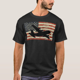 Vintage Amerikaanse Vlag C130 Militair Vliegtuig P T-shirt
