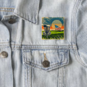 Vintage Amerikaanse Vlag Disc Golf Vintage Zon Vierkante Button 5,1 Cm (In situ)