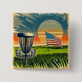 Vintage Amerikaanse Vlag Disc Golf Vintage Zon Vierkante Button 5,1 Cm