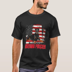 Vintage Amerikaanse Vlag Dobermann Pinscher Hond T-shirt