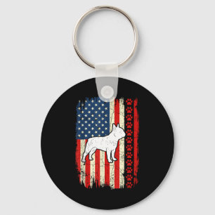 Vintage Amerikaanse vlag Franse buldog patriottisc Sleutelhanger