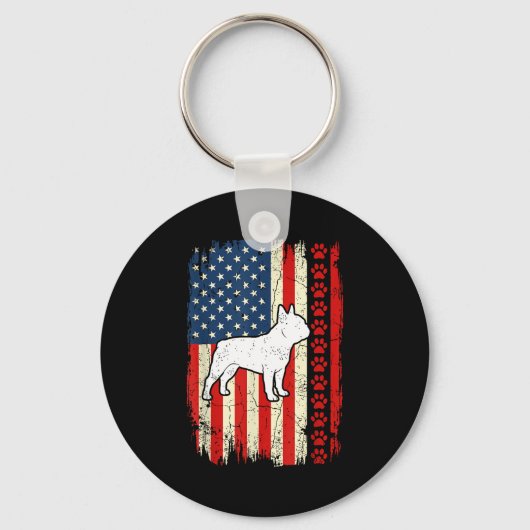 Vintage Amerikaanse vlag Franse buldog patriottisc Sleutelhanger (Voorkant)