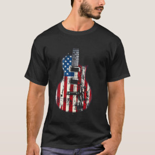 Vintage Amerikaanse Vlag Gitaar Muzikant Gitaren V T-shirt