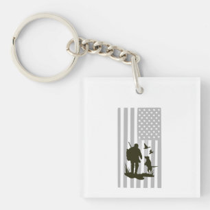 Vintage Amerikaanse vlag jachtsilhouet buiten Sleutelhanger