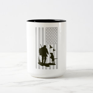Vintage Amerikaanse vlag jachtsilhouet outdoor Tweekleurige Koffiemok