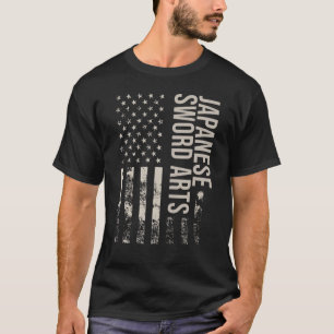 Vintage Amerikaanse Vlag Japanse Zwaardkunsten T-shirt