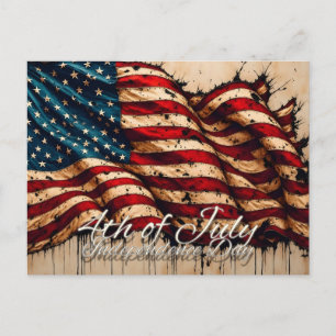 Vintage Amerikaanse vlag kunst voor 4 juli Briefkaart
