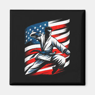 Vintage Amerikaanse vlag met Japanse kunst Karate Magneet