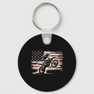 Vintage Amerikaanse Vlag Motorcross Motorrijder Sleutelhanger