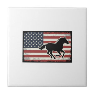 Vintage Amerikaanse Vlag Paard Vector Kunst Design Tegeltje