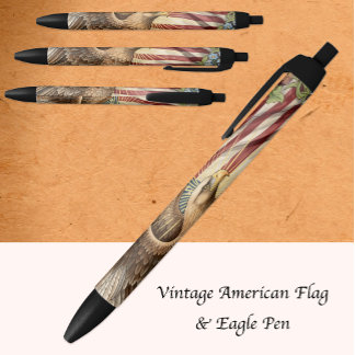 Vintage Amerikaanse Vlag Pen, USA Patriottische Ku Zwarte Inkt Pen