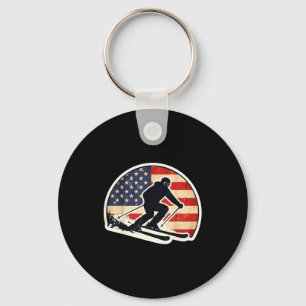 Vintage Amerikaanse vlag skisilhouet retro skien Sleutelhanger