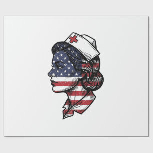 Vintage Amerikaanse Vlag Verpleegster Profiel Vect Cadeaupapier