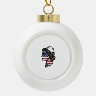 Vintage Amerikaanse Vlag Verpleegster Profiel Vect Keramische Bal Ornament