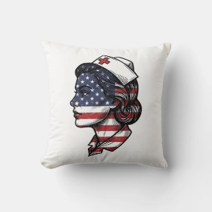 Vintage Amerikaanse Vlag Verpleegster Profiel Vect Kussen