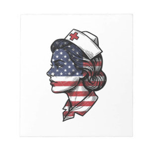 Vintage Amerikaanse Vlag Verpleegster Profiel Vect Notitieblok