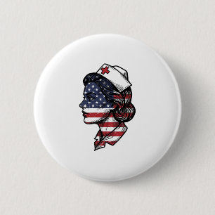Vintage Amerikaanse Vlag Verpleegster Profiel Vect Ronde Button 5,7 Cm